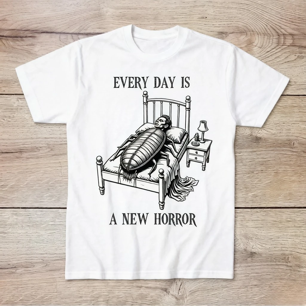 Men's Kafka on The Gregor Samsa T-Shirt Literary Classic with Minimalist Fly Ceiling Design Existentialist Book for Kafka Fans