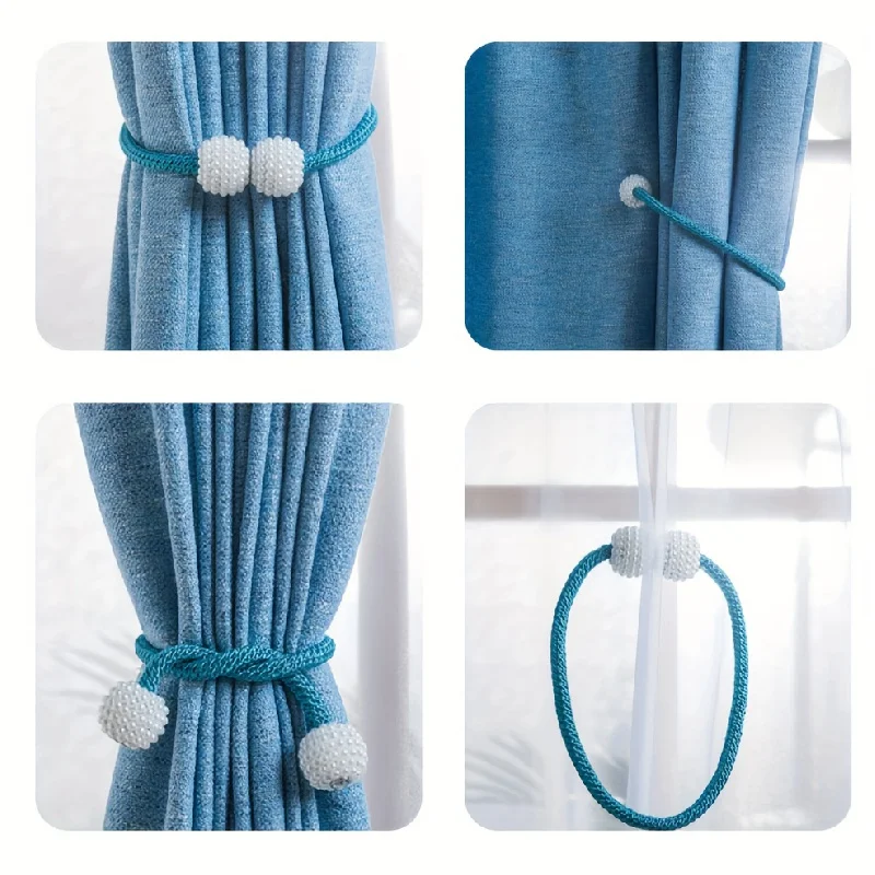 Embrasses de rideaux 4 pièces, boucle de rideau de décoration de boule de perles artificielles, corde de rideaux de retenue de rideaux, pour chambre à coucher salon Roo