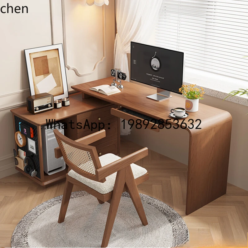 Solid Wood Corner Desk  Retractable Computer Desk Learning Double Corner Desk