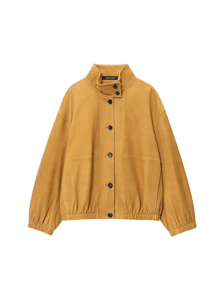 Autumn Oversized Soft Faux Leather Jacket Coat For Women Stand Collar Loose Casual Single Breasted Fashion 2025 New Outwear