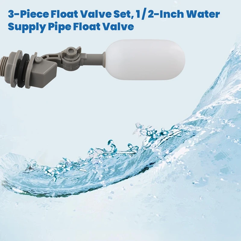 M11K-3-Piece Float Valve Set, 1 / 2-Inch Water Supply Pipe Float Valve With Adjusting Arm For Swimming Pool, Aquarium (Gray)