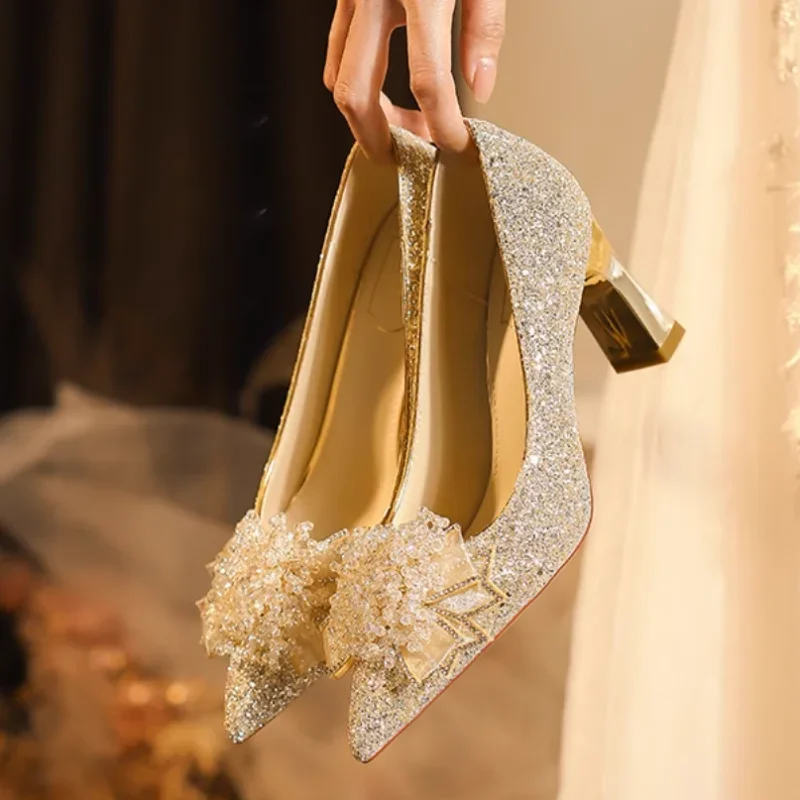 

Женские свадебные туфли со стразами, модные элегантные трендовые туфли на высоком каблуке, роскошные декоративные женские туфли с пряжкой для банкета, Sandalias De Mujer