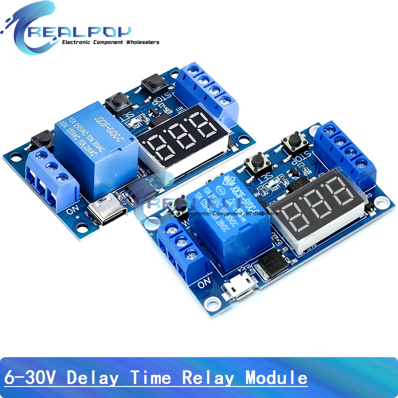 1 Channel 5V Relay 6-30V Relay Module OFF/ON Switch Trigger Time Delay Circuit Timer Cycle 999 minutes Adjustable XY-J02