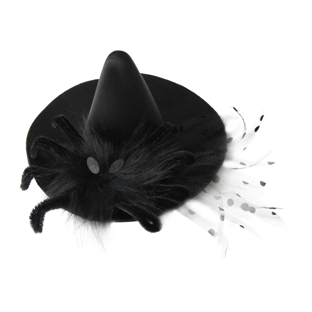 

Wizard Hat Hair Clips Accessories Gauze Hairpin Billycock Head Accessory Gothic Mini Decor Iron Plush Strips Spider