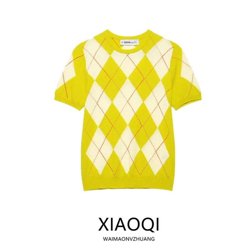 

Весна 2024, женский вязаный круглый свитер ort Sve Ne с ромбовидным узором, милый Sle, стандартная длина, украшение на голову