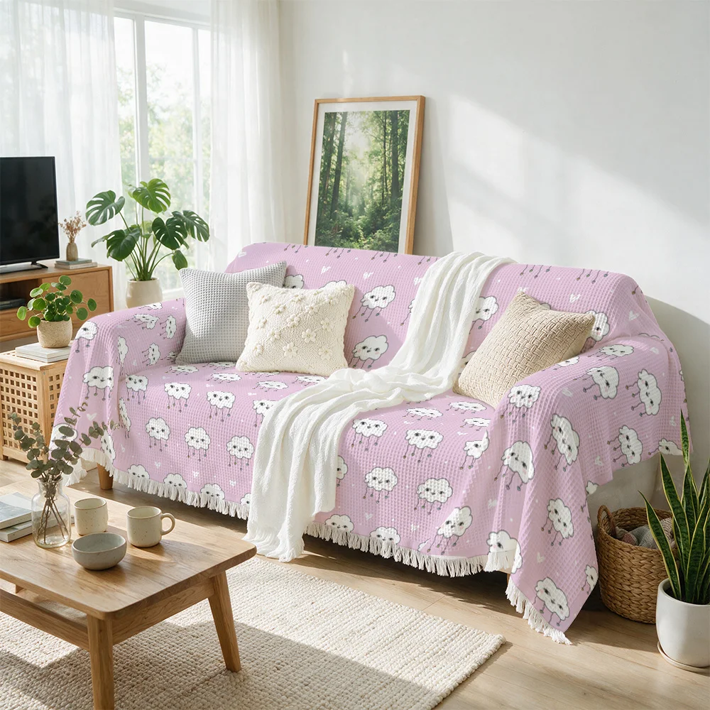 Ultra Soft Decorative Sofa Throw Blanket Cloud Print Couch Cover Cozy Throw for Living Room Decor Cute Pastel Nursery Home Gift
