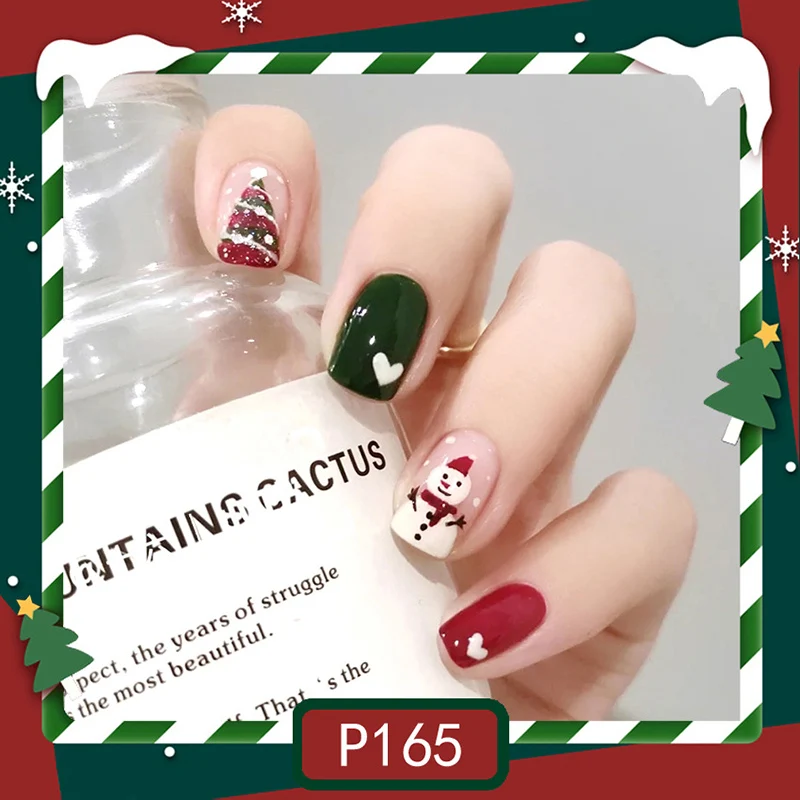 Nuevas uñas postizas navideñas, uñas postizas cuadradas cortas de cobertura completa, puntas de uñas artificiales, decoración artística de manicura usable, 24 unids/pack