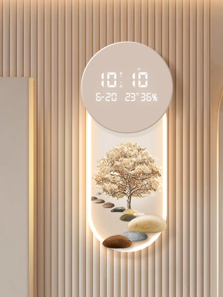

Living room clock 2025 new perpetual calendar electronic clock creative decoration painting night scene wall lamp