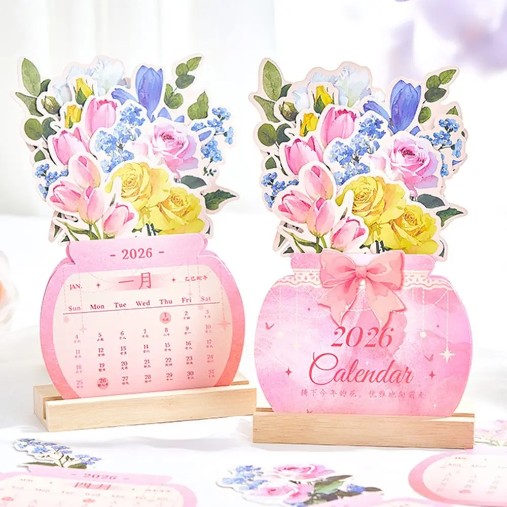 

Деревянная основа, настольный календарь 2026, съемная основа, ежемесячный планировщик с цветочной тематикой, дисплей даты, сделай сам, цветы, настольный календарь