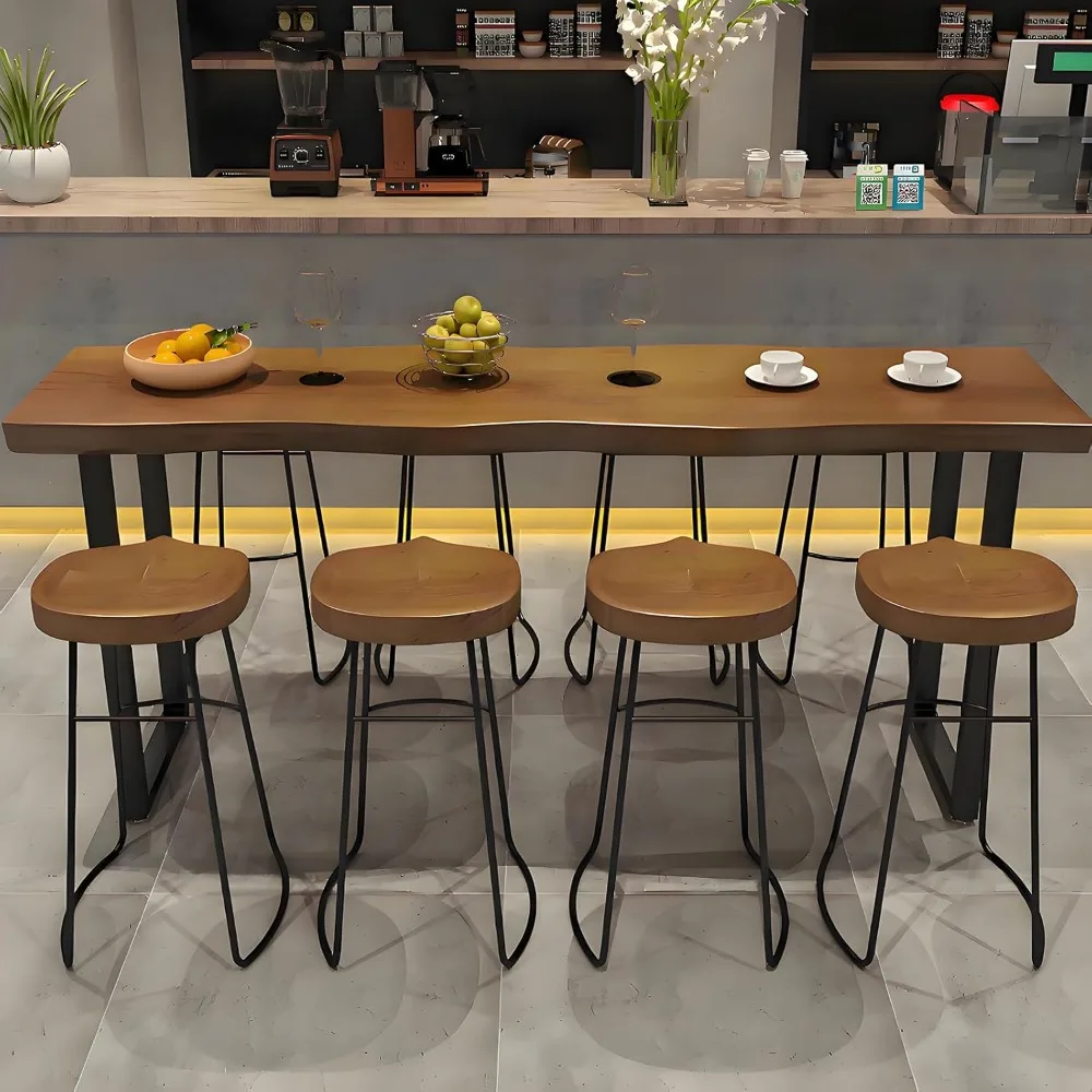 

Bar Height Pub Table, Rectangle Bar Bistro Long Counter Height High Top Dining Table Rustic Breakfast Desk for Coffee Kitchen Re