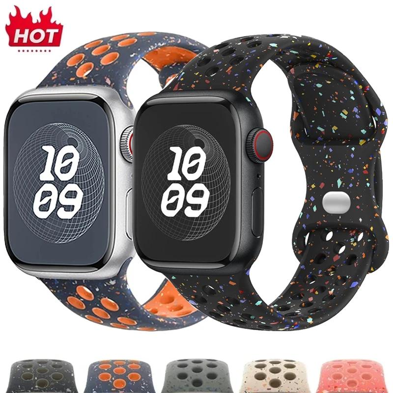 

Ремешок спортивный для Apple Watch Band Ultra 2, оригинальный цветной резиновый браслет с частицами для IWatch 9 8 7 6 5 SE, 49 мм 45 мм 44 мм 42 мм 38 мм