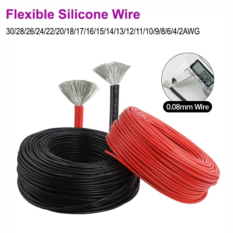 

Heat Resistant Silicone Wire 30~ 12 10 8 6 4 2AWG Flexible Red Black Silicone Electric Cable For Solar Panels Car Auto Battery