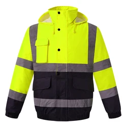 High Visibility Reflective Witnter Jacket Men Waterproof Thickened Safety Coat for Outdoor Work Hi Vis Workwear Bomber Jacket