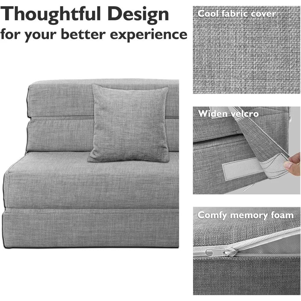 Queensize opvouwbare slaapstoel met traagschuim, wasbare lichtgrijze hoes en 2 kussens