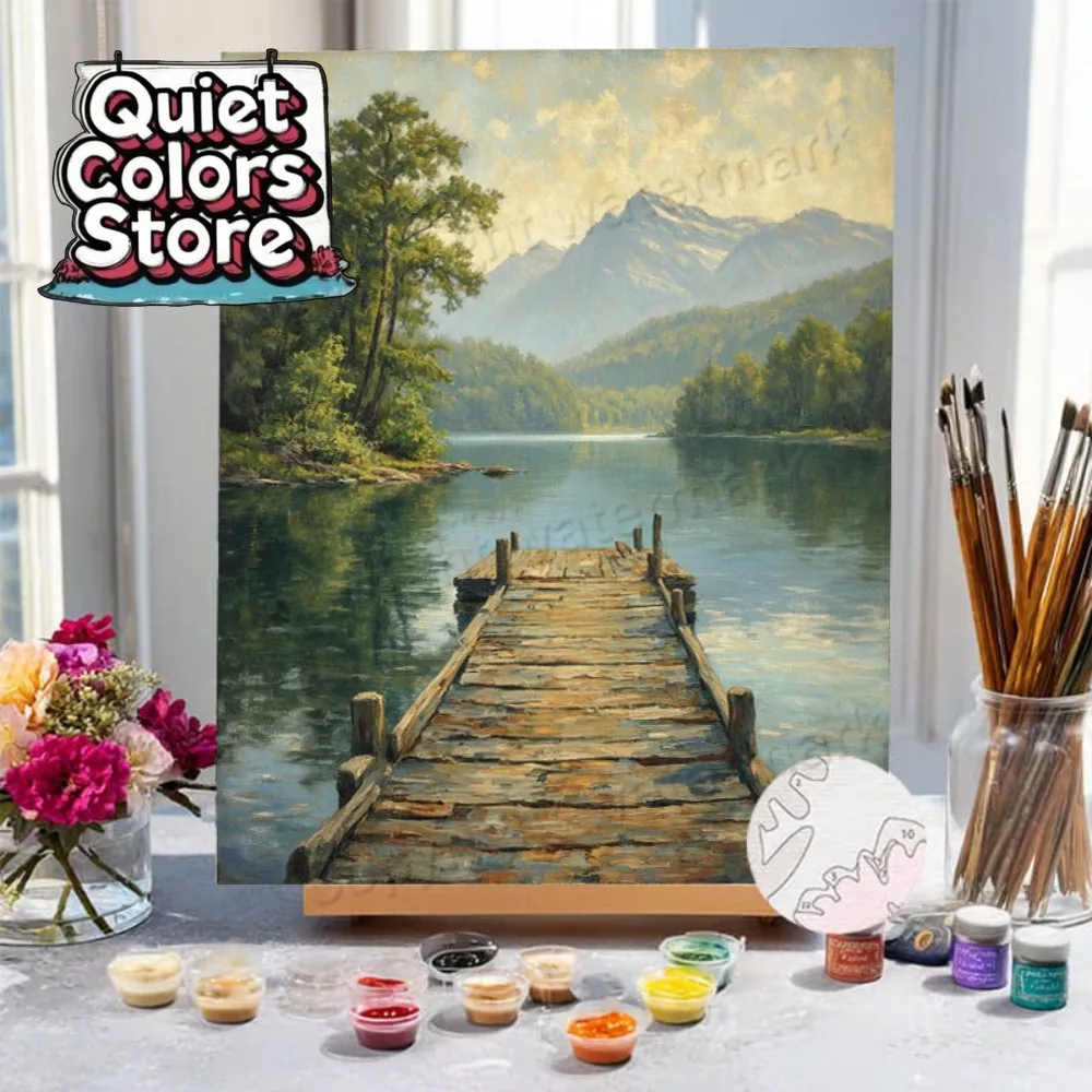 

Набор для цифровой живописи (Quiet Colors Store), для начинающих, 2D, DIY, с изображением пейзажа причалов на спокойном озере, для взрослых