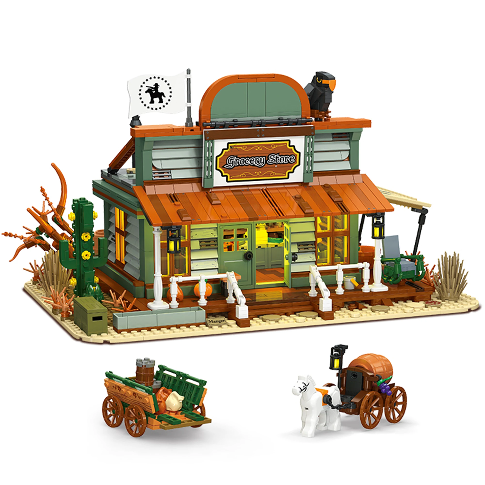 

1827pcs Western Grocery Building Blocks with LED Old West General Store Shop House Buildings Sets Bricks Toys Kids Adults Gifts