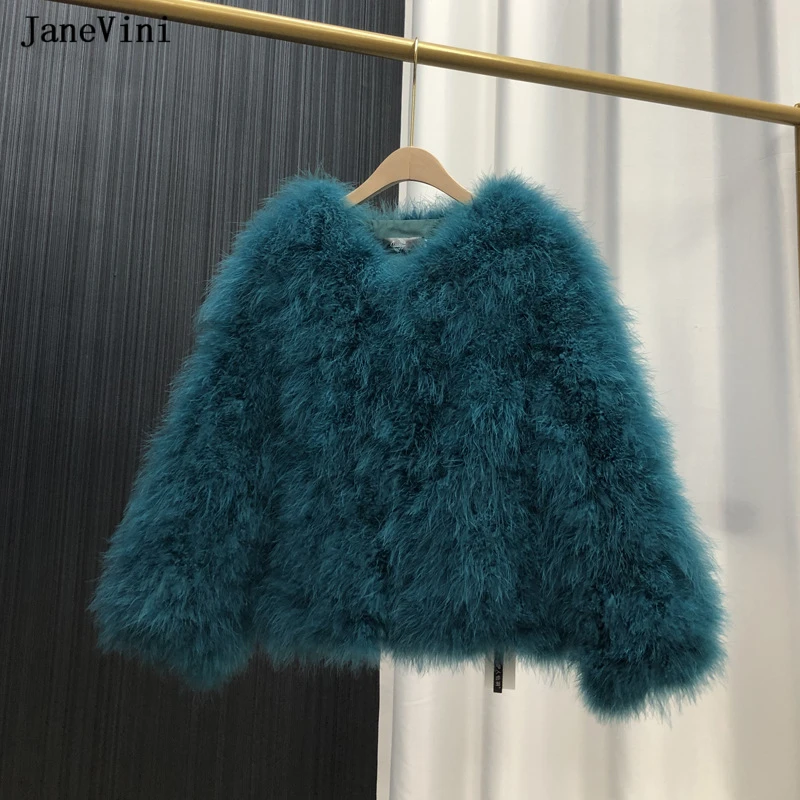 JaneVini Fashion Purple Ostrich Feather Bridal Cape Women Jacket Wedding Faux Fur Shawl Wrap Winter Evening Coat Outerwear Cloak