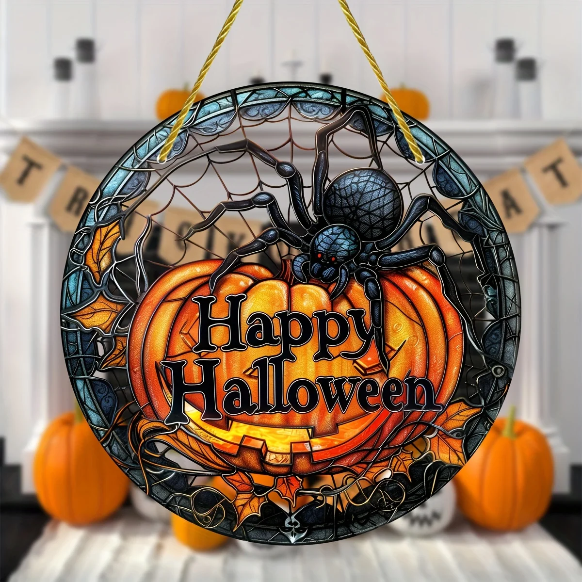 

Halloween Spider Stained Glass Suncatcher-Acrylic Round Hanging Catcher,Window,Porch Decor for Garden,Holiday Celebration Gift