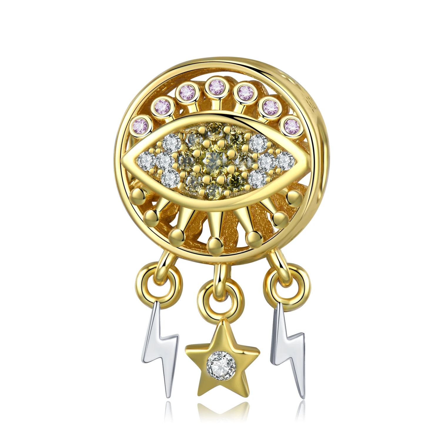 

925 Sterling Silver Gilded Demon Eyes Dream Catcher Star Light Charm Bead Fit Original Bracelet Diy Jewelry Accessories Beads