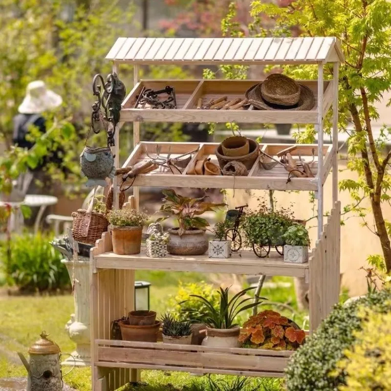 

Shelf Balcony Solid Wood Workbench Gardening Tool Storage Finishing Rack Outdoor Anticorrosive Wood Garden