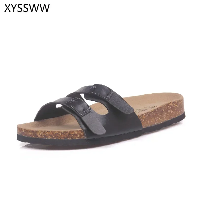 

4 color Fashion Summer Cork Slipper Sandals Women Casual Beach Mixed Color Flip Flops Slides Shoe Flat With Plus Size 35-43