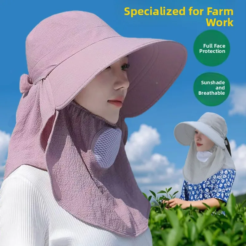 Women's Outdoor Farm Work Summer New Style Hat UV Protection Sunshade Face Mask Detachable Shoulder Shawl Anti-Ultraviolet