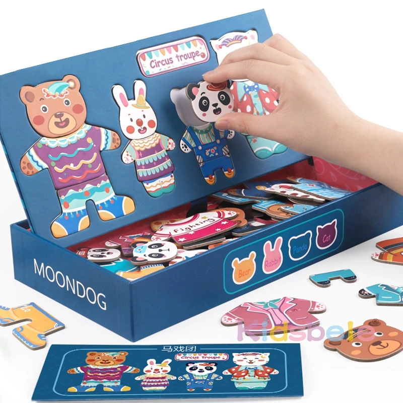 Montessori-brinquedos de madeira para crianças, quebra-cabeça para vestir urso, jogos de correspondência, brinquedo educativo