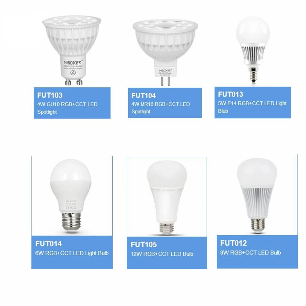 

MiLight AC85V-265V 110V 220V E27 E14 GU10 MR16 4W 5W 6W 9W 12W RGB+CCT led bulb lamp work with Mi light remote mobile phone APP