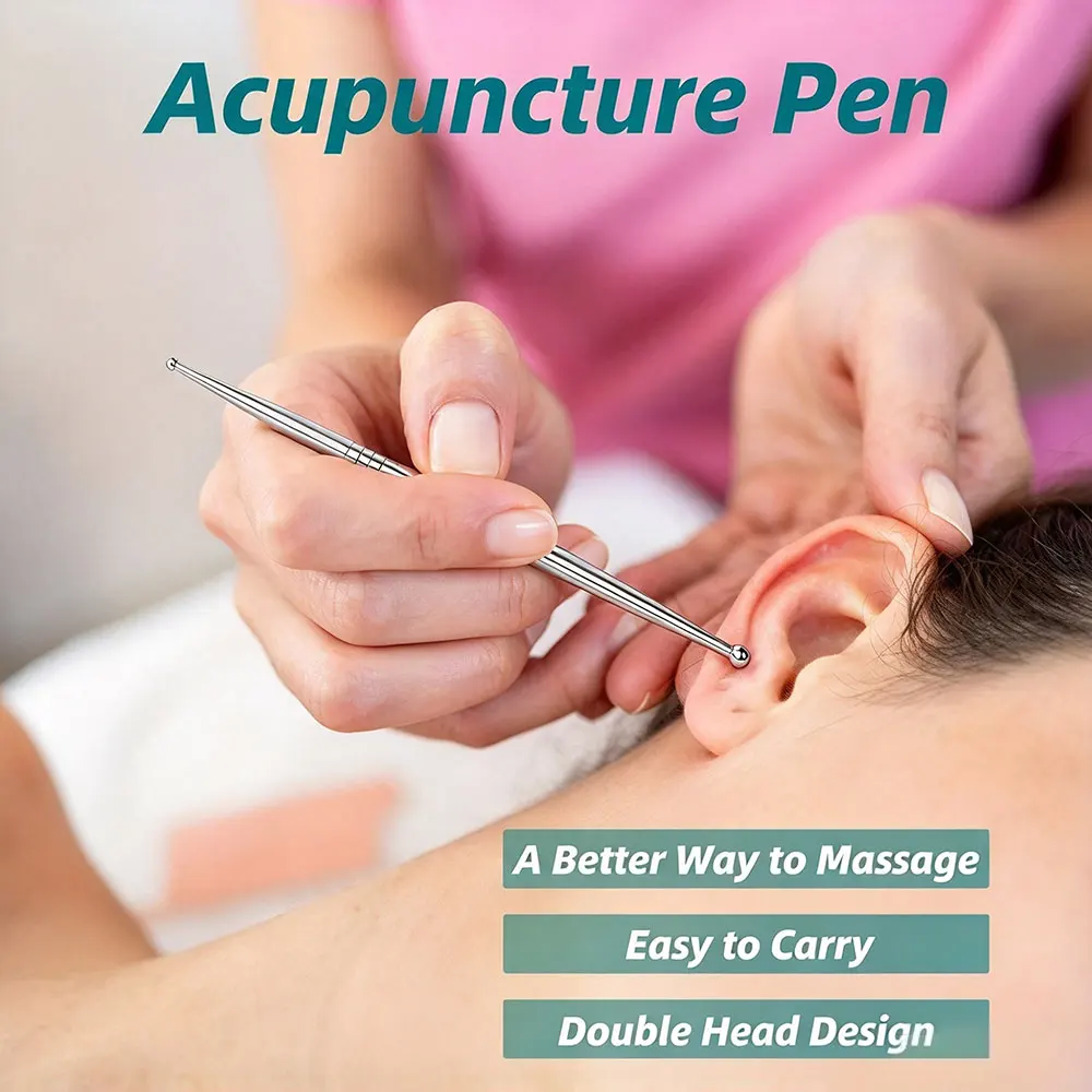 30Pcs/10Set Double Head Face Massage Tool Steel Acupressure Pen Ear & Body Acupoint Probe for Muscle Relie Acupuncture Set