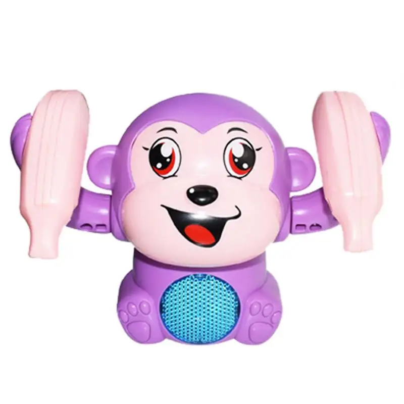 Macaco lançador elétrico luz música crianças modelo animal brinquedo controle de voz indução dos desenhos animados rolando banana brinquedo elétrico do bebê