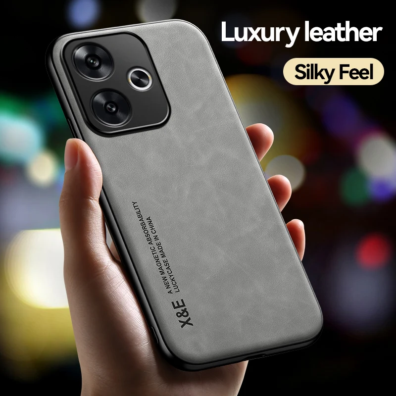 Luxury Leather Case for Redmi Turbo3 A2 A1 13C 12C 12 10X 10C 10 5G 4G Note9S 9 8 ProMax Cover with Metal Plate Support Car Hold