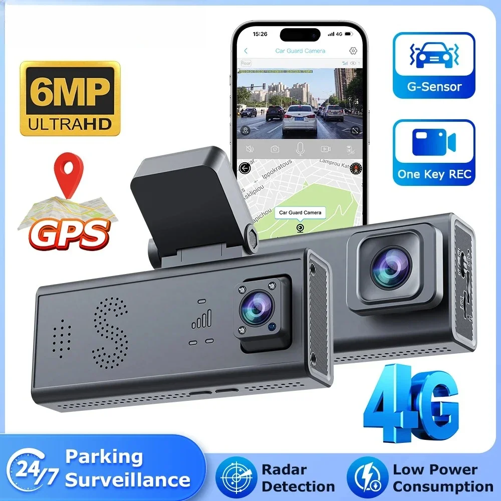 2026 جديد 6MP داش كام عدسة مزدوجة 4G مسجل قيادة سيارة DVR كاميرا GPS 24 ساعة مراقبة وقوف السيارات APP المراقبة عن بعد