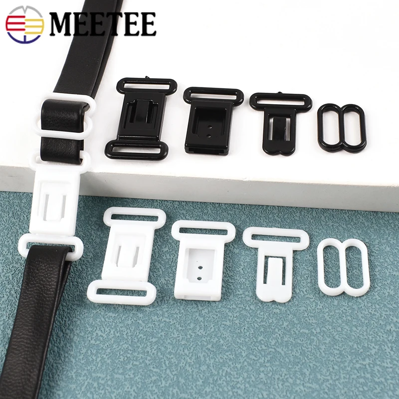 30/50Sets Meetee 12.5mm Plastic Bikini Closure Adjust Buckles Bra Swimsuit Clasp Underware Strap Hook Bow Tie Rings Accessories