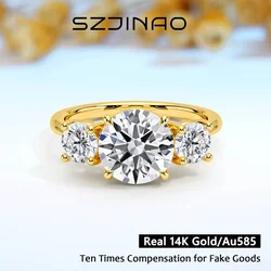 3 Stone D Color Moissanite Diamond Ring 14K Gold Engagement Wedding Au585 Hollow Elegant Finger Rings for Women Fine Jewelry