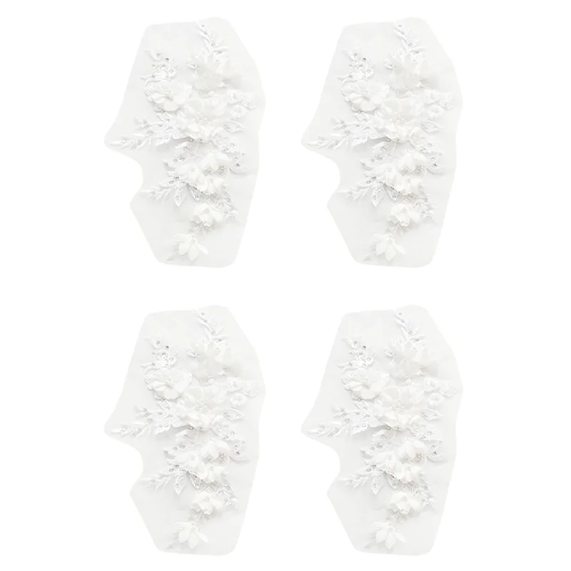 

FX-4X Beaded Hot Drilling Lace Bridal Beaded Flowers Embroidery Patches For Clothing Wedding DIY Decor Dress Iron