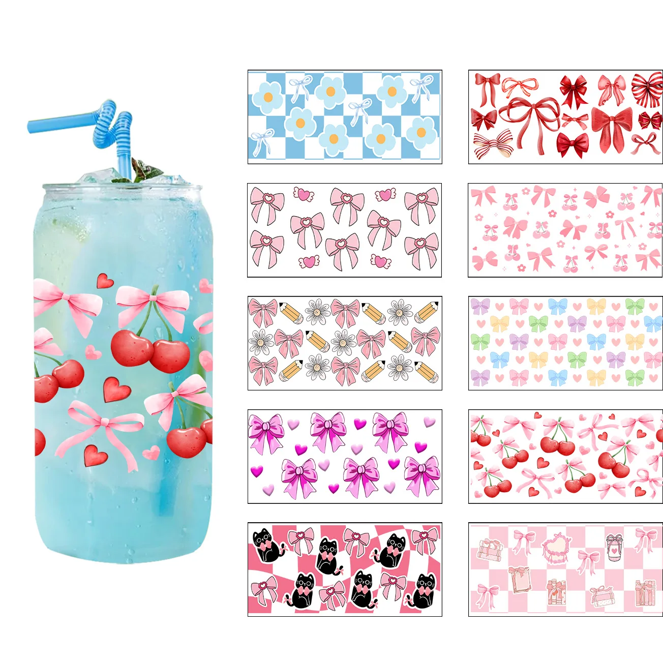 

The bows Series easy peel waterproof DIY Decals Retro Beauty 3D transfers uvdtf crystal sticker 16oz uv dtf cup wraps