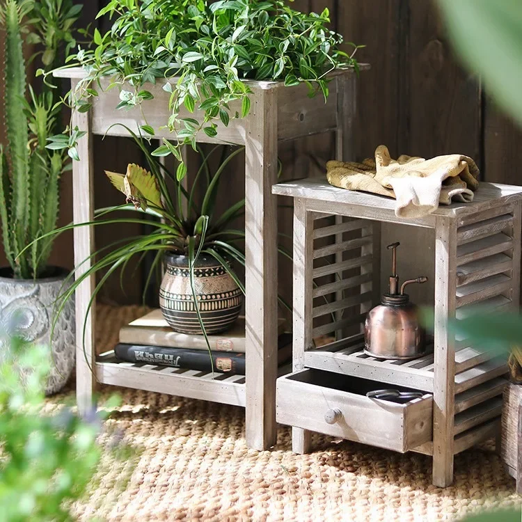 Retro Wood Table for Balcony for Garden Stable Structure Multi-Purpose Use Non-Slip Feet Easy Assembly Easy Installation