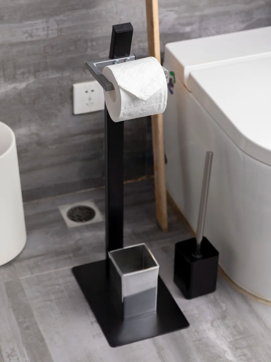 

Light luxury toilet roll holder Floor-to-ceiling tissue holder Toilet brush Toilet paper Bathroom rack