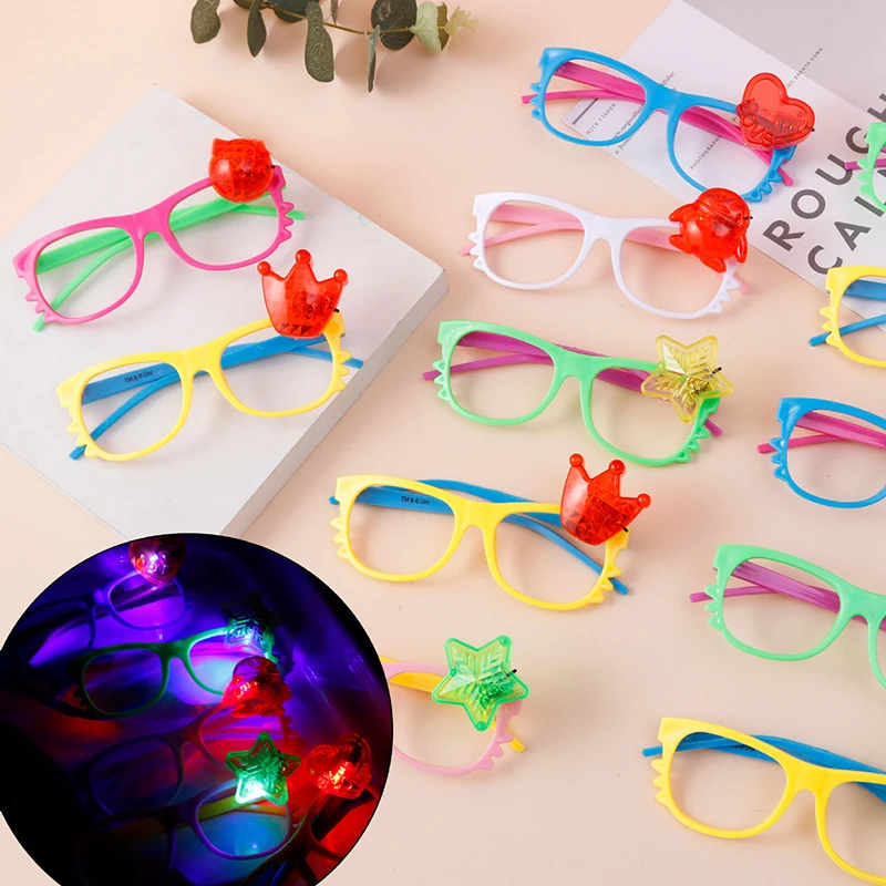 5Pcs Cartoon Cute Shape Glowing Glasses Children Funny Flash Glasses Toys Kids Holiday Christmas Party Supplies Birthday Gifts