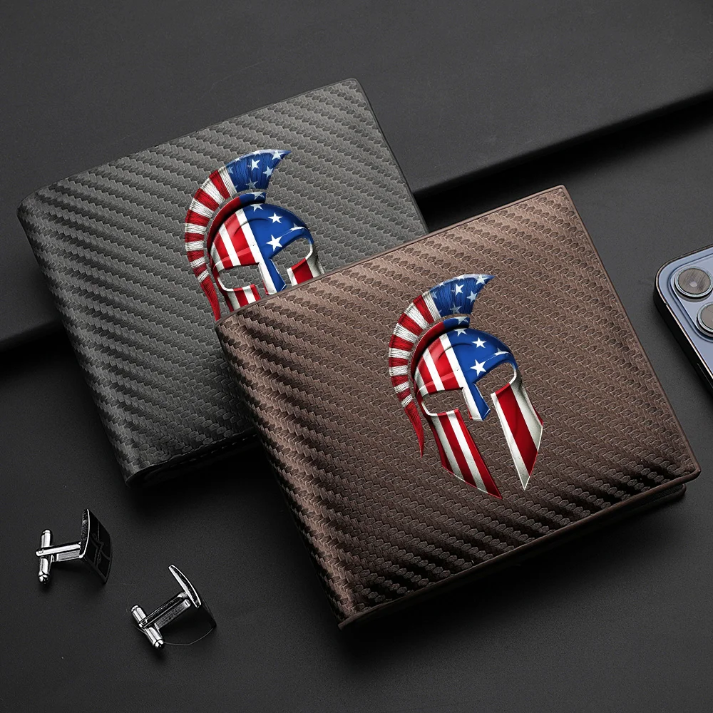 Men's Short Wallet with Multiple Card Slots Youth Carbon Fiber PU Leather Wallet Credit Card Clip with Zipper Coin Pocket