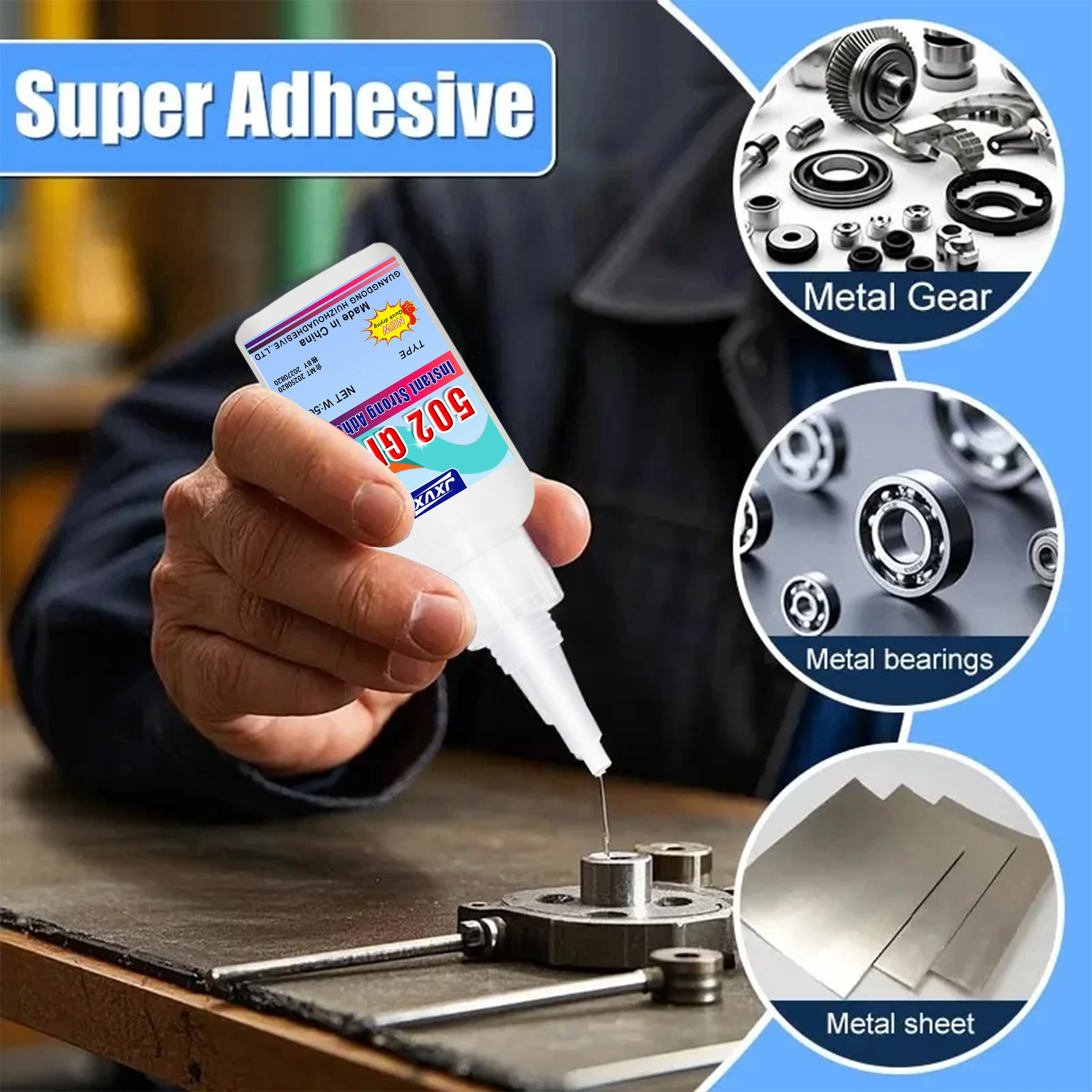 【502 Super Glue 50g Set】Lem Sianokrilat Pengering Instan untuk Mainan, Perakitan Furnitur, Perbaikan, dan Pengikatan Logam, Plastik, dan Kaca