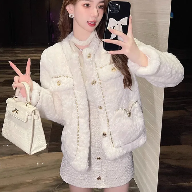 Women Short Small Fragrant Coat Westernization Autumn Winter Thickening Faux Fur Female Jacket Lambhair Short Ladies Outwear