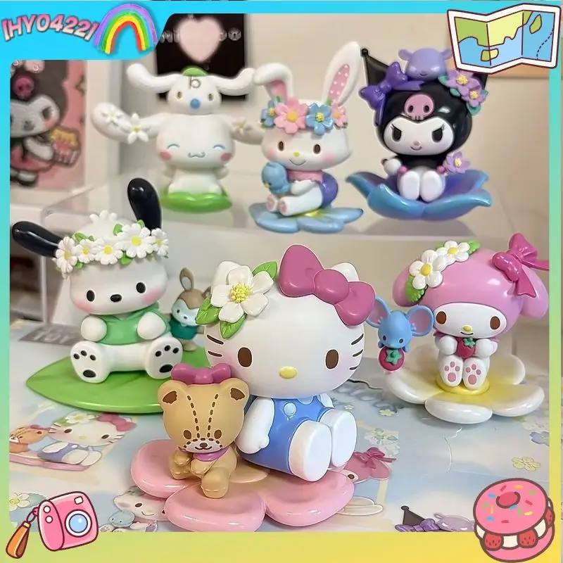 

Cartoon Flower Series Blind Box Kt Kuromi My Melody Cinnamoroll Pochacco Cute Figurine Desktop Ornament Collectible Gift