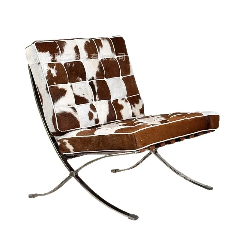 Silla Barcelona de piel de vaca de fábrica Foshan, sofá individual, silla de ocio perezosa de diseño simple y moderno