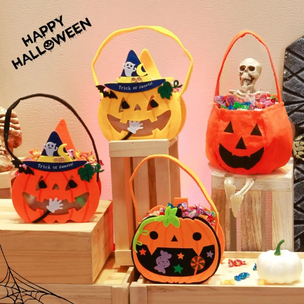 Bolsa de fieltro de lana de Halloween no tejida, bolsa de mano de truco o trato, Cubo de caramelo de calabaza, bolsa de regalo