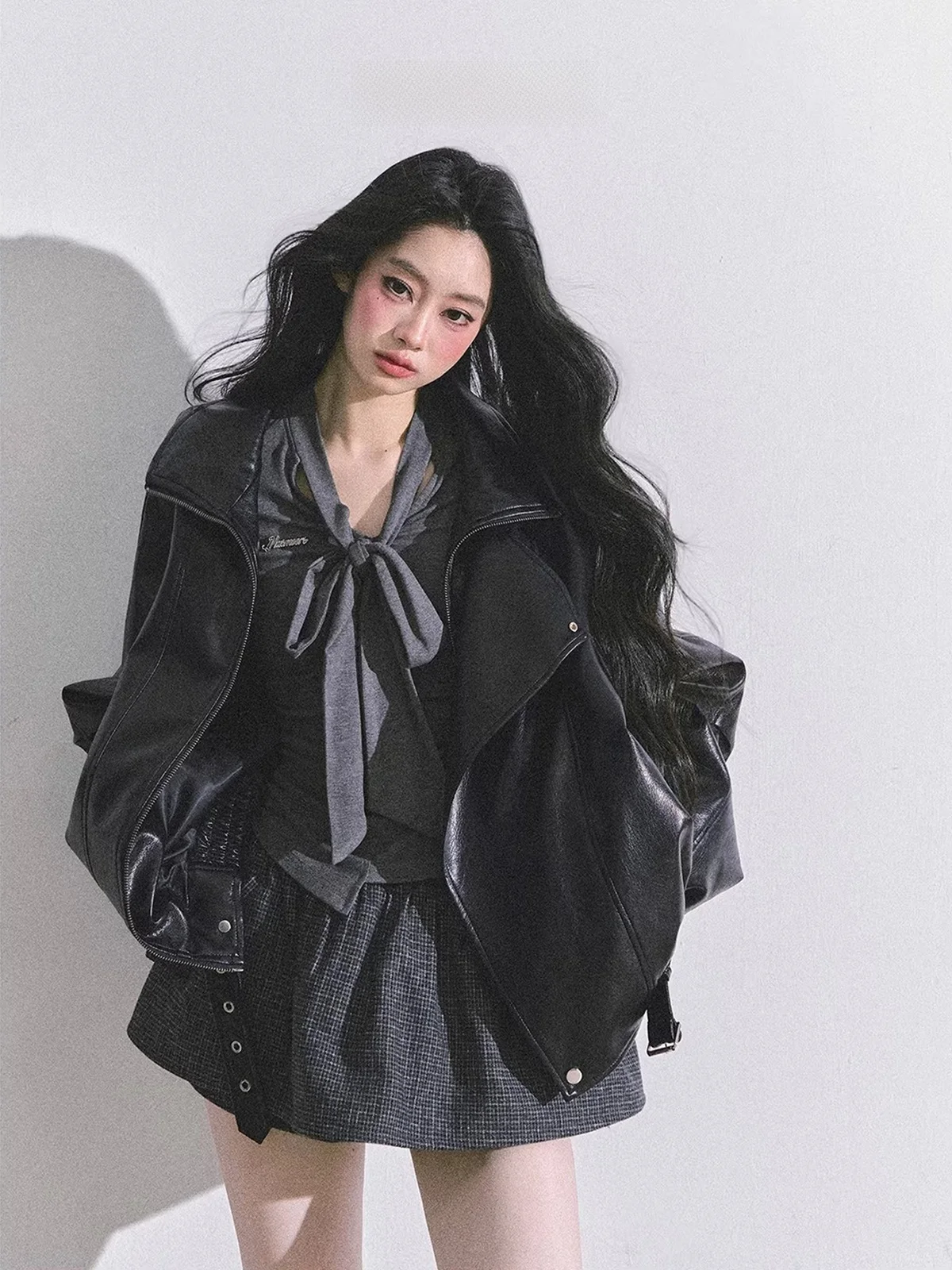 

AOMALM American Sle Motorcycle PU Leather Jaet Women's Autumn Top Bla Eye Cool Windbreaker Faion Outerwear