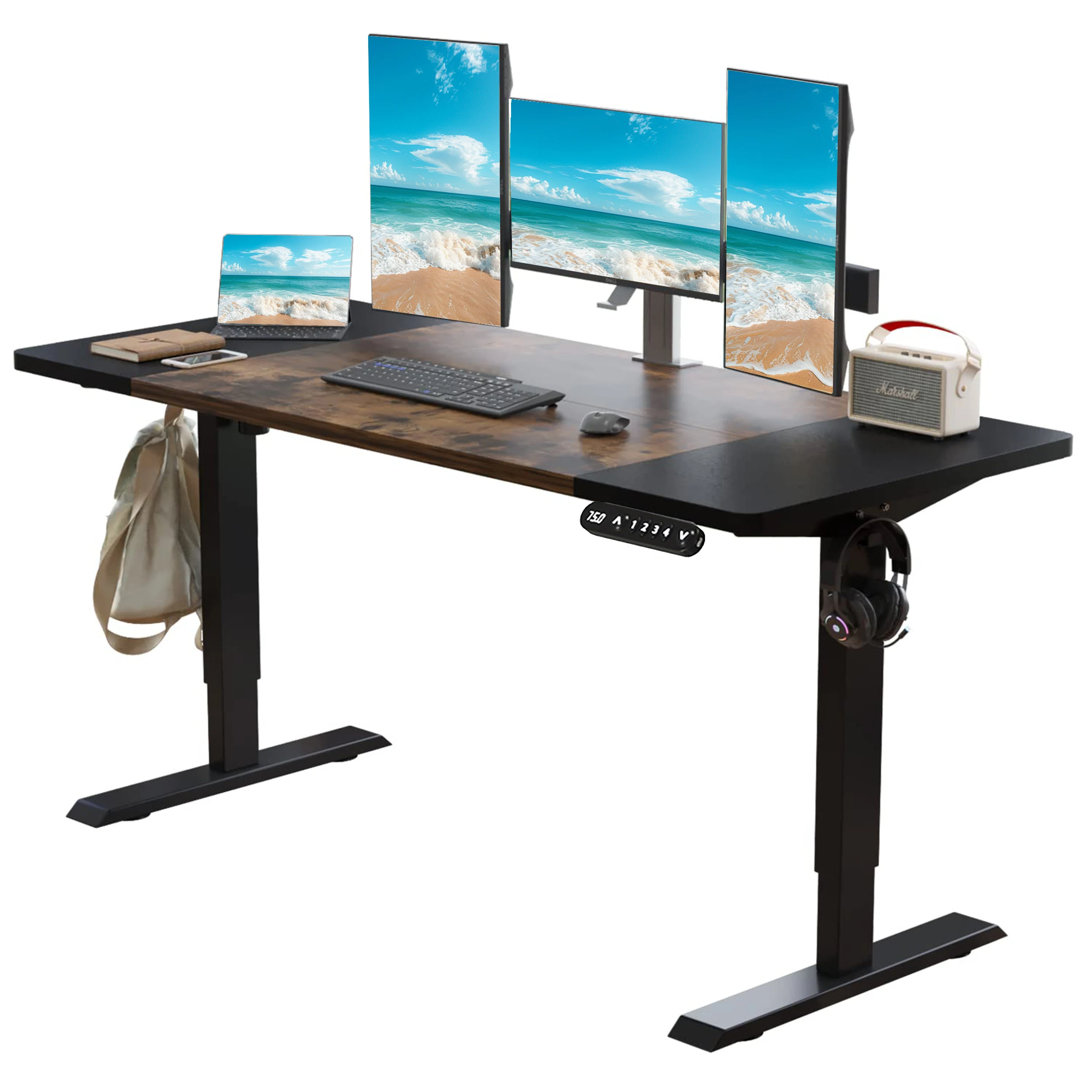 

# 63"x30" Electric Adjustable Standing Desk Sit-Stand Home Office Desk Eco-Friendly Design Modern Look Black Brown Desktop +