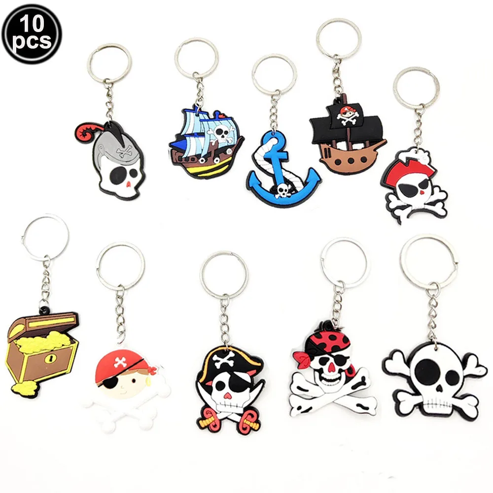 Pirate Party Favors Pirate Silicone Keychains Wristband Bracelets Rings Tattoos Straws Pirate Birthday Party Goodies Bag Fillers