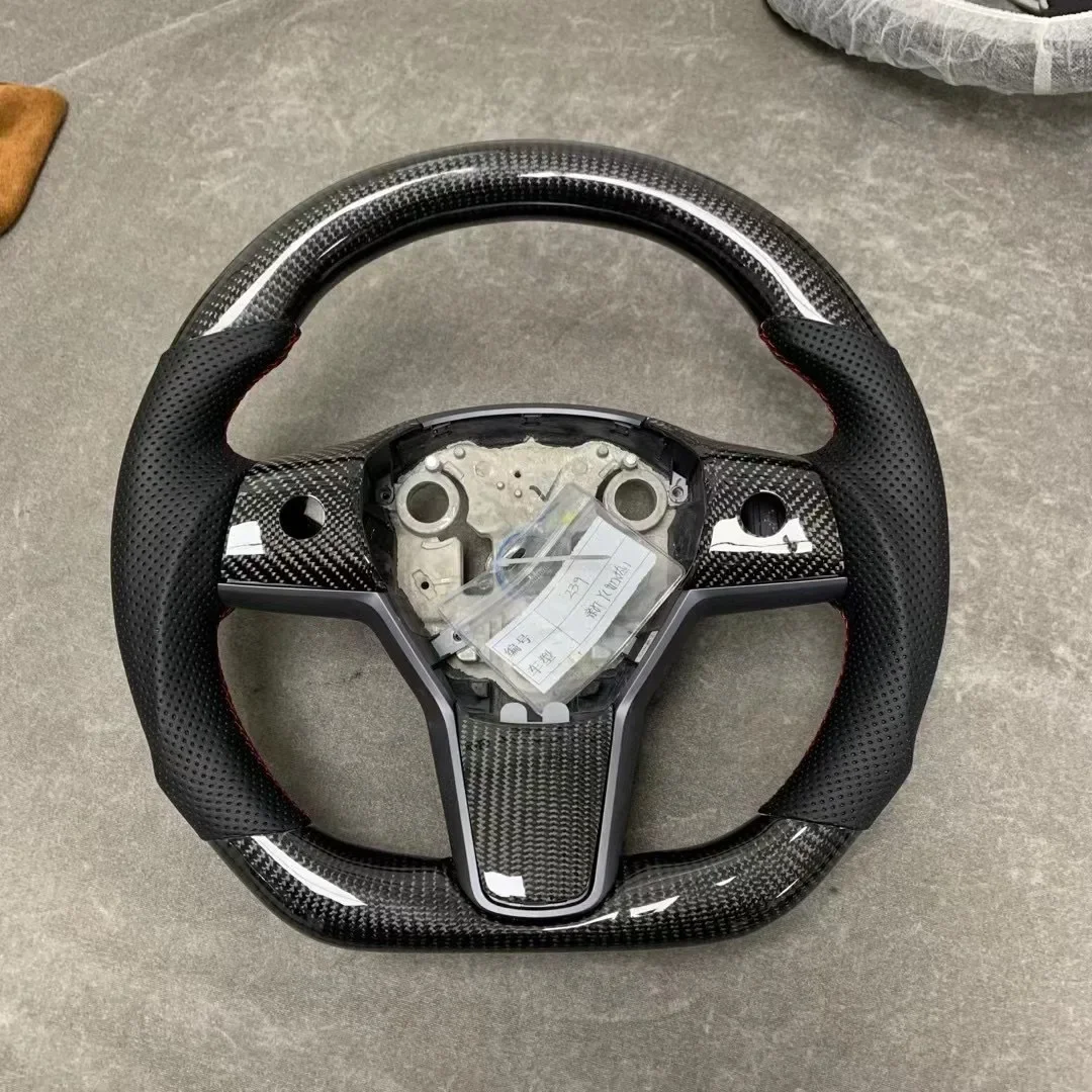 T e s l a Model 3/Y Modified Carbon Fiber Steering Wheel Upgraded Suede Pea D-shaped Steering Wheel