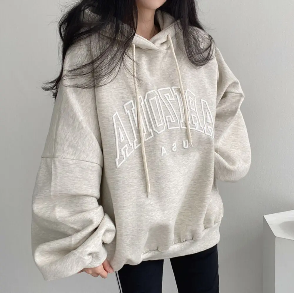 2023 Winter Female Casual  Long Sleeve Letter Print Sweatshirts Autumn Women's Young Style Fashion Loose Fit Hoodies Top